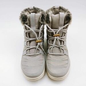 Ryka Shoes Womens Senna Winter Boots Gray Bungee Lace Up Faux Fur Trim Quilted 6